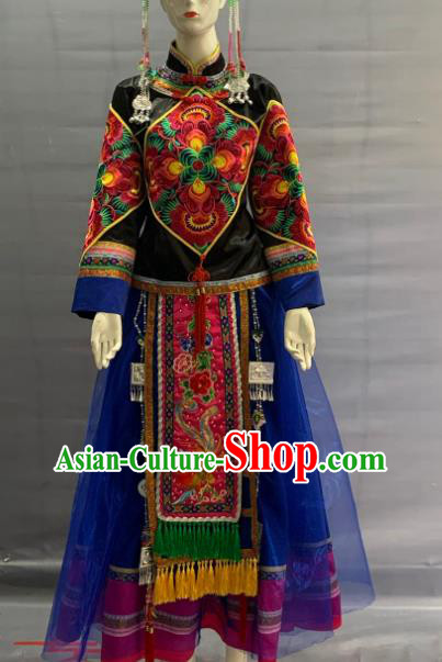 Chinese She Nationality Dance Clothing Minority Folk Dance Dress Uniforms Fujian Ethnic Woman Garment Costume