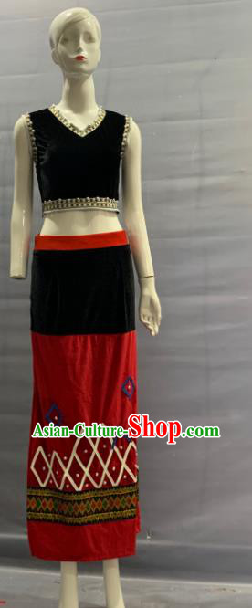 Chinese Yunnan Ethnic Woman Garment Costume Wa Nationality Dance Dress Minority Folk Dance Uniforms