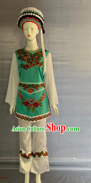 Chinese Yunnan Ethnic Festival Garment Costume Bai Nationality Woman Clothing Minority Folk Dance Dress Uniforms and Hat