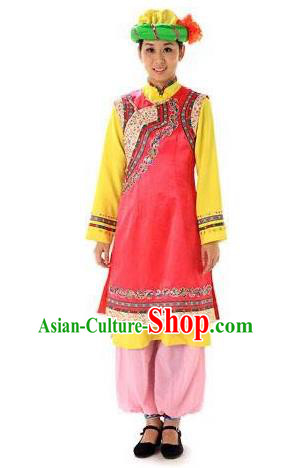 Chinese Dongxiang Nationality Folk Dance Clothing Minority Female Dress Uniforms Gansu Ethnic Woman Garment Costumes and Hairpiece