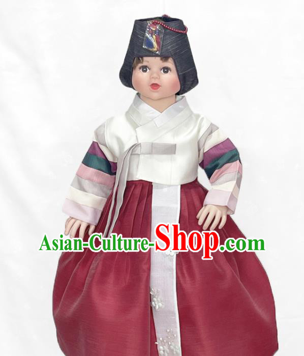 Korean Children Princess Tangyi White Blouse and Wine Red Dress Traditional Girl Hanbok Court Fashion Costumes