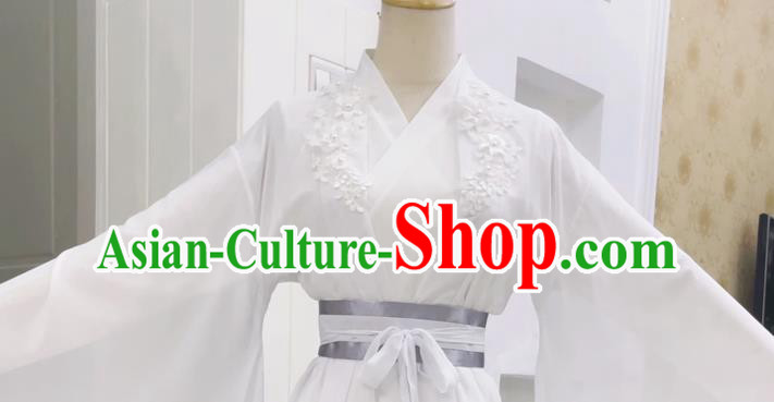 China Ancient Fairy White Hanfu Dress Ming Dynasty Young Beauty Garments Traditional Cosplay Clothing