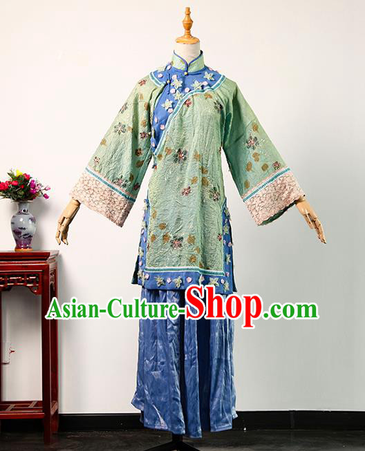 China Ancient Princess Consort Green Blouse and Blue Skirt Qing Dynasty Garments Traditional Drama Treading On Thin Ice Noble Woman Clothing