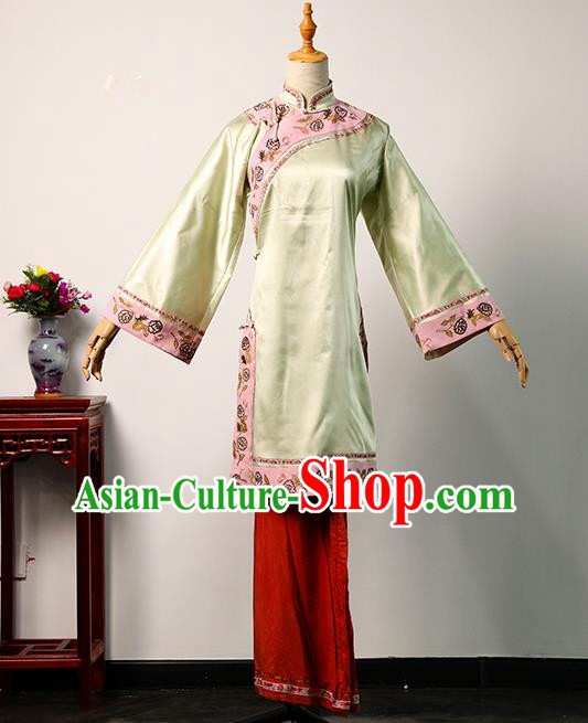 China Ancient Young Woman Yellow Blouse and Red Pants Qing Dynasty Garments Traditional Drama Treading On Thin Ice Servant Lady Clothing