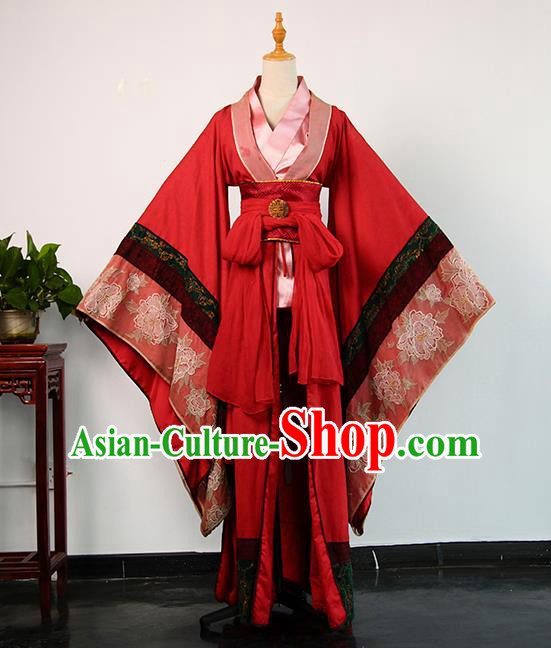 China Ancient Queen Red Hanfu Dress Tang Dynasty Court Woman Garments Traditional Drama Empress Wu Zetian Clothing