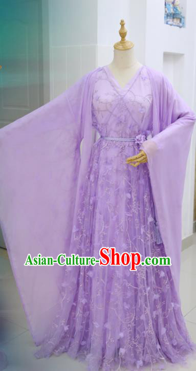 China Cosplay Swordswoman Garments Traditional Drama The honey sank like frost Jin Mi Clothing Ancient Flower Fairy Purple Hanfu Dress
