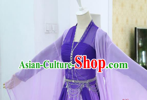 China Ancient Imperial Consort Purple Hanfu Dress Cosplay Fox Fairy Garments Traditional Drama Sansheng Sanshi Pillow Bai Fengjiu Dance Clothing