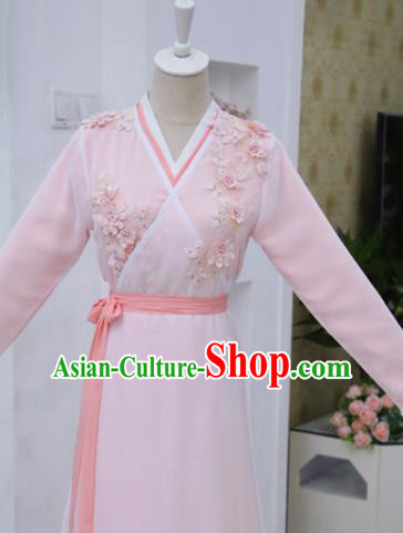 China Ancient Court Lady Pink Hanfu Dress Cosplay Fox Fairy Garments Traditional Drama Sansheng Sanshi Pillow Bai Fengjiu Clothing