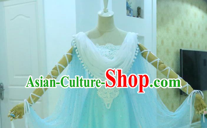China Ancient Heavenly Palace Beauty Blue Hanfu Dress Cosplay Princess Garments Traditional Drama Seven Fairy Lan Er Clothing