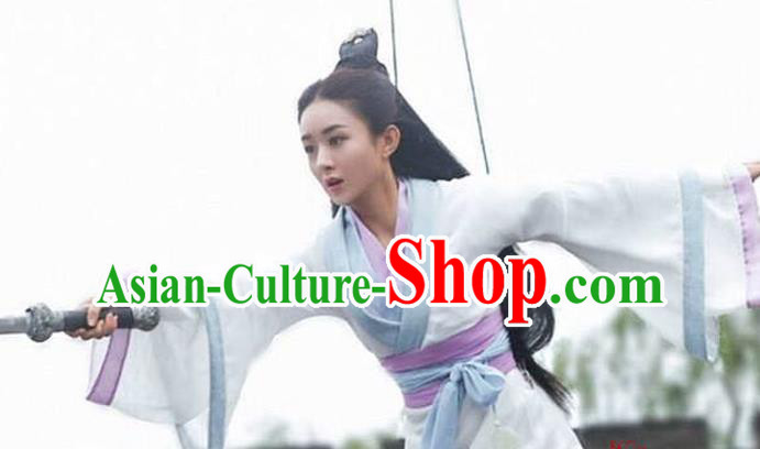 China Ancient Female Knight Hanfu Dress Cosplay Swordswoman Garments Traditional Drama Jian Xia Qing Yuan Zhao Liying Clothing