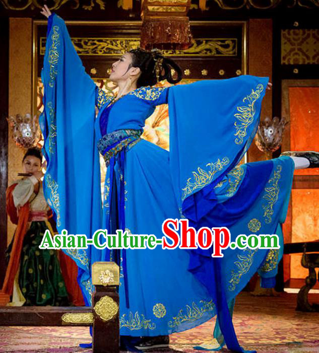 China Ancient Imperial Consort Blue Hanfu Dress Cosplay Ming Dynasty Court Beauty Dance Garments Traditional Drama The Four Die Wu Clothing