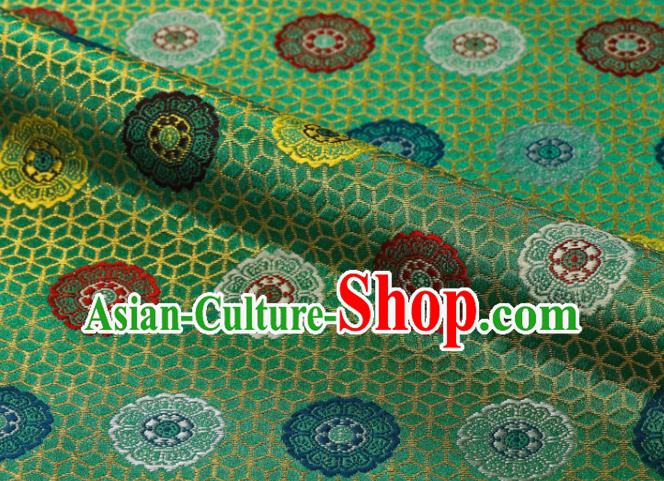 Japanese Traditional Cloth Fabric Kimono Green Brocade Nishijin Tapestry Satin Classical Pattern Damask