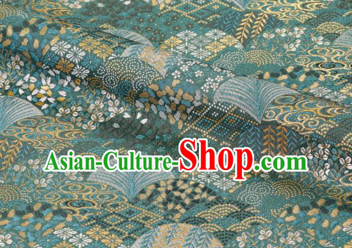 Japanese Nishijin Tapestry Satin Classical Ginkgo Leaf Pattern Damask Traditional Cloth Fabric Kimono Blue Brocade