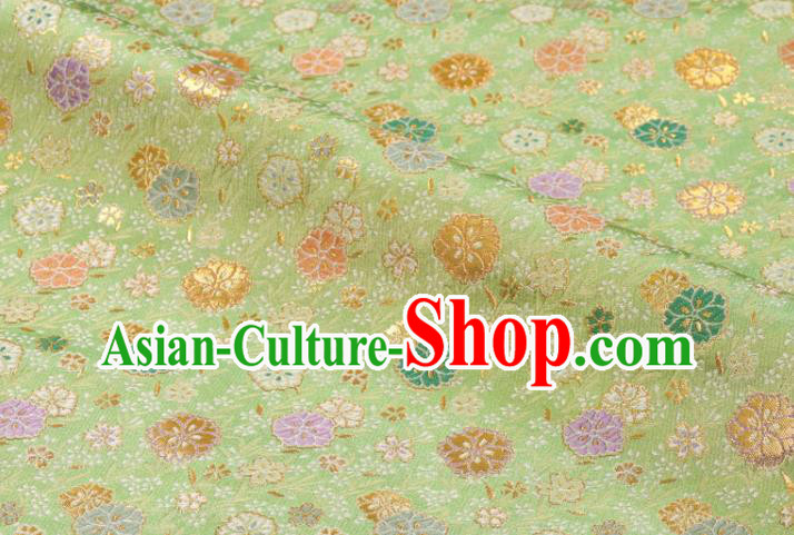 Japanese Light Green Brocade Fabric Nishijin Tapestry Classical Flowers Pattern Damask Traditional Kimono Satin Cloth