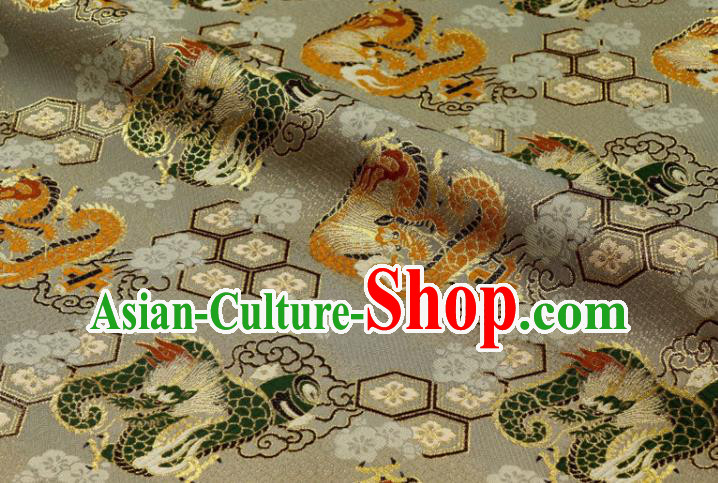 Japanese Classical Damask Traditional Dragon Pattern Grey Brocade Fabric Kimono Satin Cloth Nishijin Tapestry
