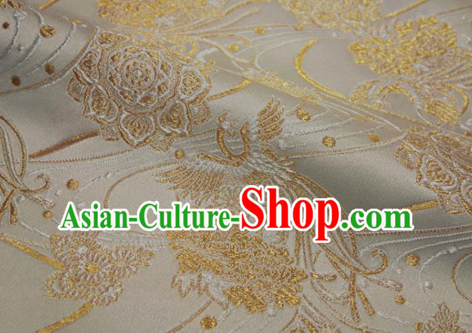 Japanese Nishijin Tapestry Fabric Classical Damask Drapery Traditional Phoenix Pattern White Brocade Kimono Satin Cloth