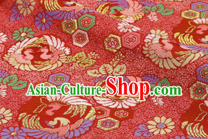Japanese Kimono Satin Cloth Traditional Damask Drapery Classical Nishijin Tapestry Fabric Royal Phoenix Pattern Red Brocade