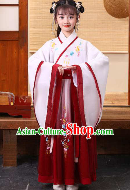 Chinese Classical Dance Clothing Traditional Children Performance Red Hanfu Dress Ancient Girl Princess Garments