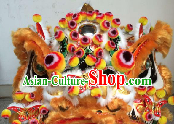 China Handmade Golden Fur Lion Head Southern Lion Dance Performance Costumes Lion Dancing Competition Uniforms