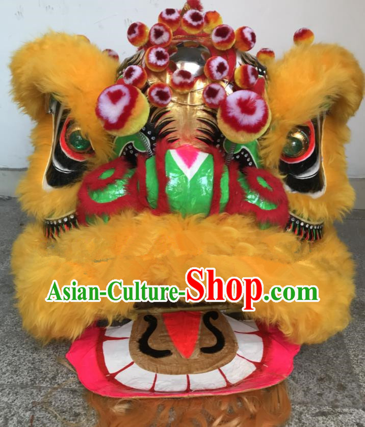 China Southern Lion Dance Competition Uniforms Spring Festival Lion Dancing Performance Costumes Handmade Yellow Fur Lion Head