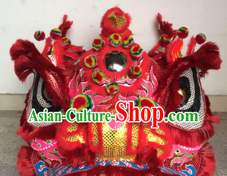 China Southern Lion Dance Competition Costumes Spring Festival Lion Dancing Performance Uniforms Handmade Red Fur Lion Head