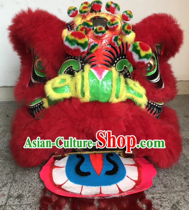 China Spring Festival Lion Dancing Performance Costumes Handmade Red Fur Lion Head Southern Lion Dance Competition Uniforms