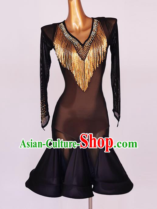Professional Women Latin Dance Competition Clothing Modern Dance Black Dress Ballroom Dancing Fashion Cha Cha Costume