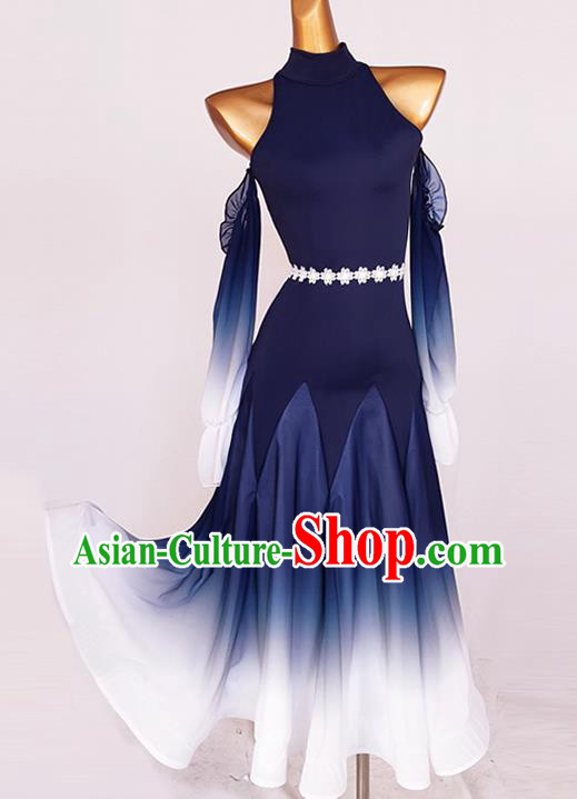 Professional Modern Dance Navy Dress Ballroom Dancing Fashion International Dance Costume Women Waltz Dance Competition Clothing