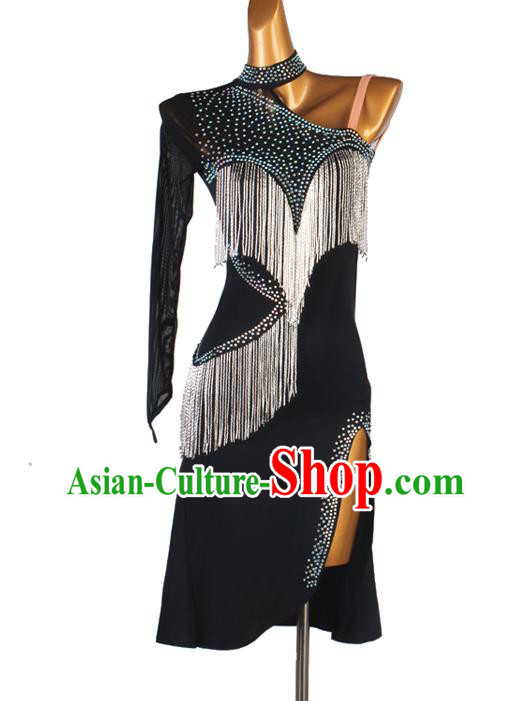 Professional Rumba Dancing Fashion Latin Dance Competition Costume Women Cha Cha Clothing Modern Dance Black Dress