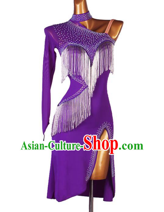 Professional Modern Dance Purple Dress Rumba Dancing Fashion Latin Dance Competition Costume Women Cha Cha Clothing