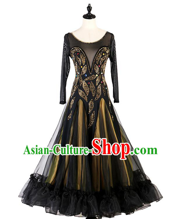 Professional Women Ballroom Dance Fashion Waltz Dance Costume International Dancing Competition Clothing Modern Dance Black Dress