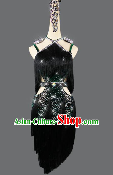 Professional Women Cha Cha Sexy Fashion Dancing Competition Clothing Latin Dance Green Velvet Dress Rumba Dance Costume
