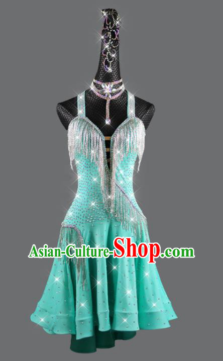Professional Latin Dance Sexy Green Dress Cha Cha Costume Women Dancing Competition Clothing Rumba Dance Fashion