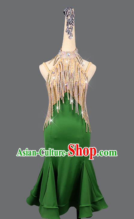 Professional Dancing Competition Clothing Rumba Dance Sexy Fashion Latin Dance Green Dress Women Cha Cha Costume