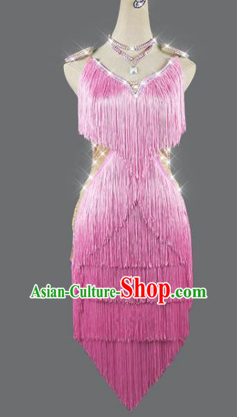 Professional Cha Cha Sexy Pink Tassel Dress Rumba Dance Costume Women Dancing Competition Fashion Latin Dance Clothing