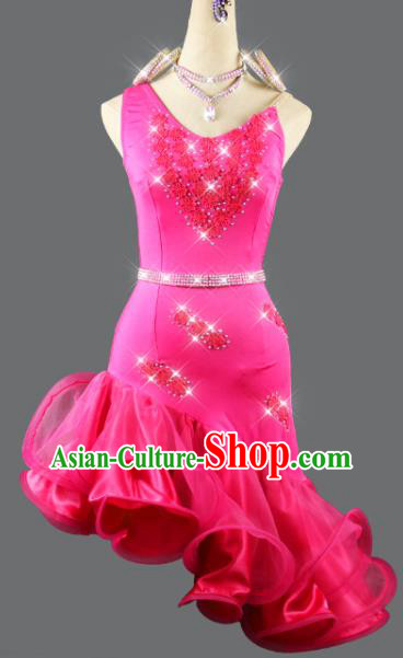 Professional Cha Cha Costume Women Dancing Competition Fashion Latin Dance Clothing Rumba Dance Sexy Rosy Dress