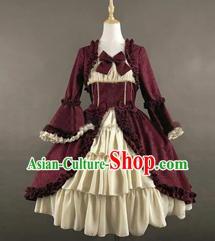 European Princess Wine Red Dress Western Gothic Garment Clothing Halloween Performance Formal Dress