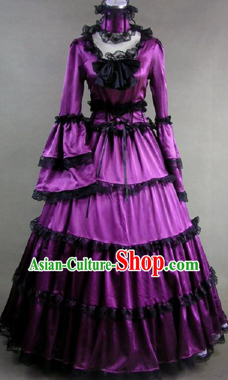 Top Stage Performance Full Dress European Victorian Age Garment Clothing British Princess Purple Dress Western Court Formal Costume
