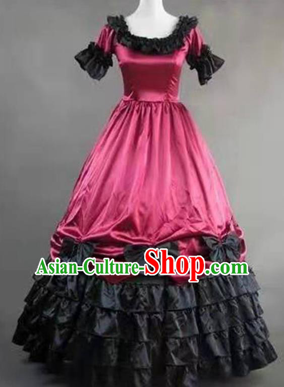Top European Retro Garment Clothing Gothic Princess Wine Red Dress Western Court Dance Formal Costume Stage Performance Full Dress