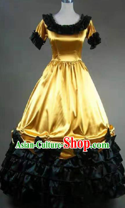 Top Stage Performance Full Dress European Retro Garment Clothing Gothic Princess Yellow Dress Western Court Dance Formal Costume