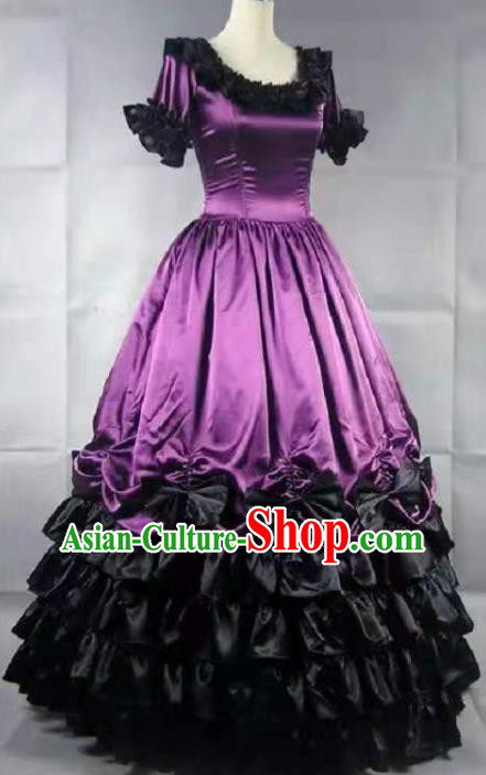 Top Western Court Dance Formal Costume Stage Performance Full Dress European Retro Garment Clothing Gothic Princess Purple Dress