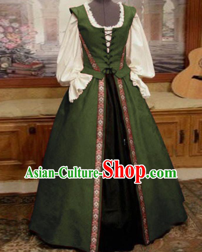 Top Western Renaissance Garment Costume Opera Performance Full Dress European Court Clothing Europe Servant Woman Green Dress