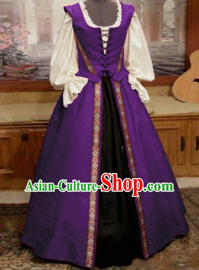 Top European Court Clothing Europe Servant Woman Purple Dress Western Renaissance Garment Costume Opera Performance Full Dress
