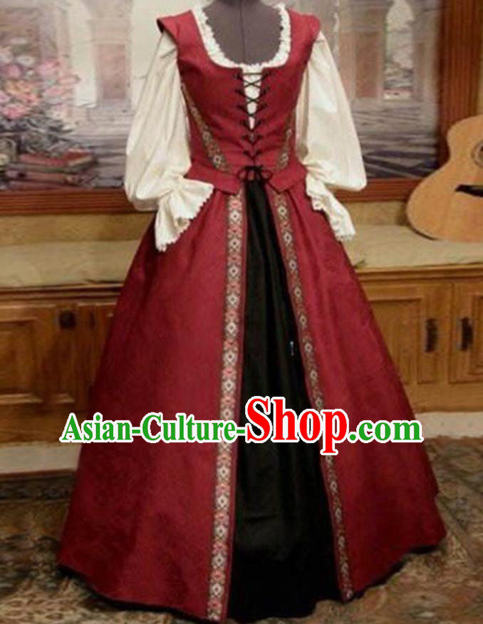 Top Opera Performance Full Dress European Court Clothing Europe Servant Woman Red Dress Western Renaissance Garment Costume