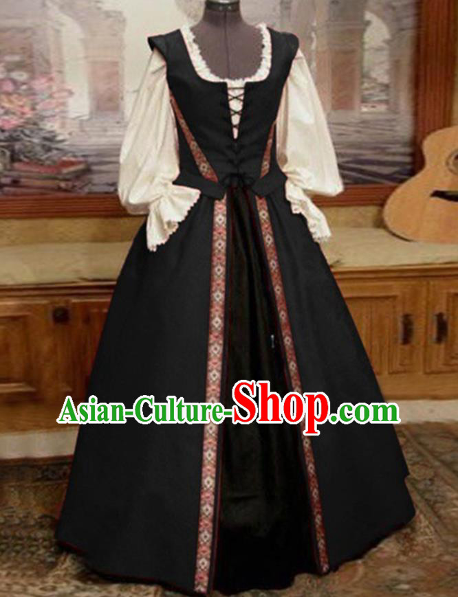 Top Europe Renaissance Garment Costume Opera Performance Full Dress European Court Clothing Western Servant Woman Black Dress