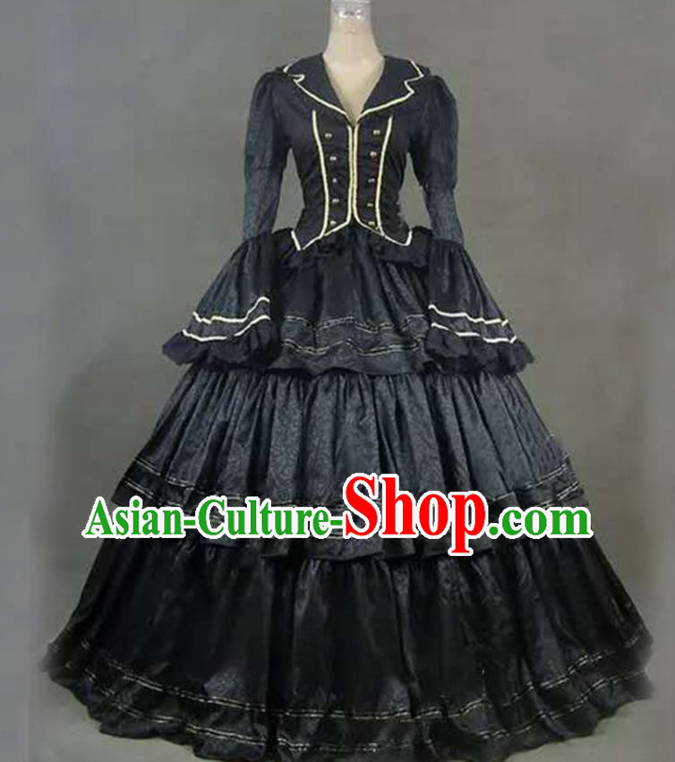Top European Court Clothing Gothic Princess Black Dress Western Renaissance Garment Costume Opera Performance Full Dress