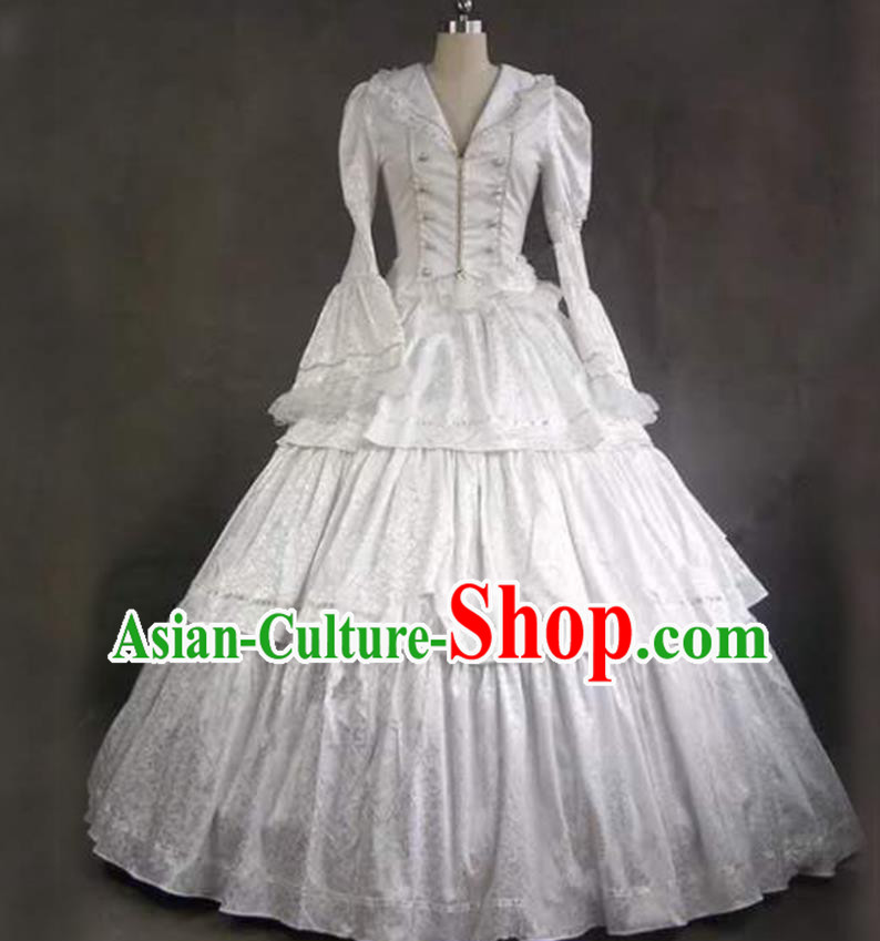 Top Gothic Princess White Dress Western Renaissance Garment Costume Opera Performance Full Dress European Court Clothing