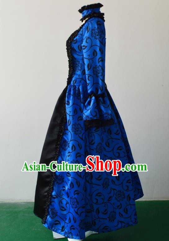 Top European Renaissance Age Clothing Western Court Dress Halloween Cosplay Garment Costume Opera Performance Blue Full Dress