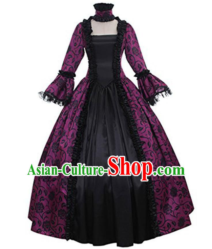 Top Halloween Cosplay Garment Costume Opera Performance Purple Full Dress European Renaissance Age Clothing Western Court Dress