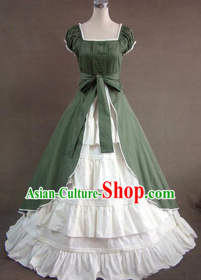 Top Opera Stage Green Full Dress European Civilian Woman Clothing Gothic Court Dress Halloween Cosplay Servant Lady Garment Costume